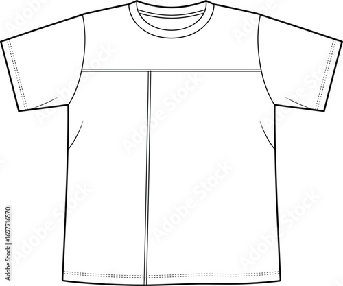 Fashion flat sketch of a men's short sleeve t-shirt with seam details apparel clothing