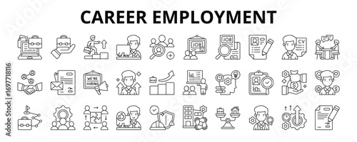 30 Career Employment Line Icons Vector - Career Path, Contract, Job Opportunities, Resume, Advancement, Networking, Skill Development, Benefit