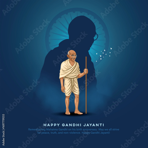 indian freedom fighter on blue background. creative gandhi ji jayanti vector illustration design.