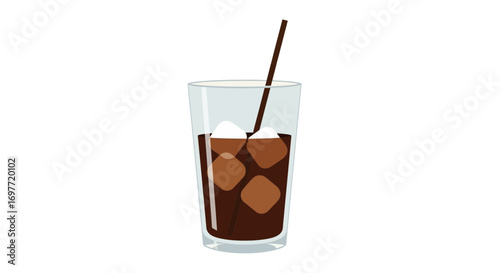 A refreshing glass of cold brew coffee with ice cubes and a straw, an isolated vector icon for a cool summer beverage concept