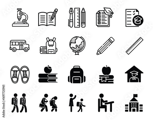 Back to School Icon Pack – A collection of clean, modern vector icons perfect for education, school supplies, and learning themes. Ideal for apps, websites, and print designs