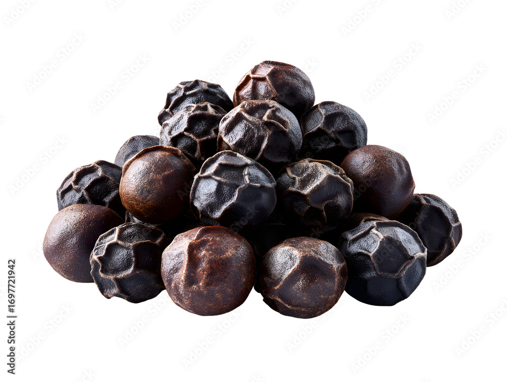 Fototapeta premium A macro shot of a pile of whole dried black peppercorns. Known as the 