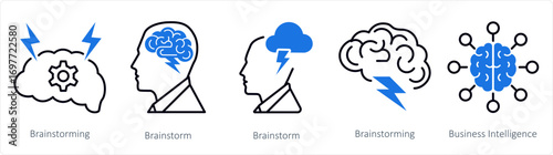 A set of 5 mix icons as brainstorming, brainstorm, business intelligence