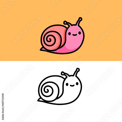 Vector of a pair of cute pink snails in color and outline in EPS format
