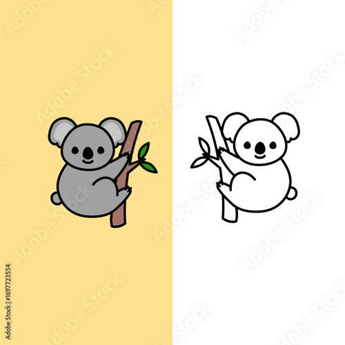 Vector of a pair of cute koalas in color and outline in EPS format