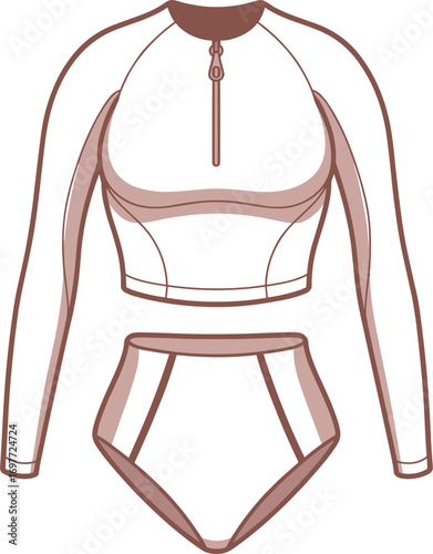 White Long Sleeve Rash Guard Top and Bikini Bottoms Swimwear Set swimsuit