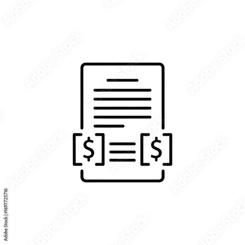 Financial Document Icon with Dollar Signs and Lines Representing Text