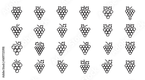 Collection of stylized grape cluster icons in a silhouette pattern