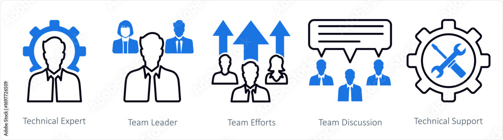 Obraz premium A set of 5 mix icons as technical expert, team leader, team efforts