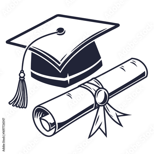 “Graduation cap and diploma vector icon”
