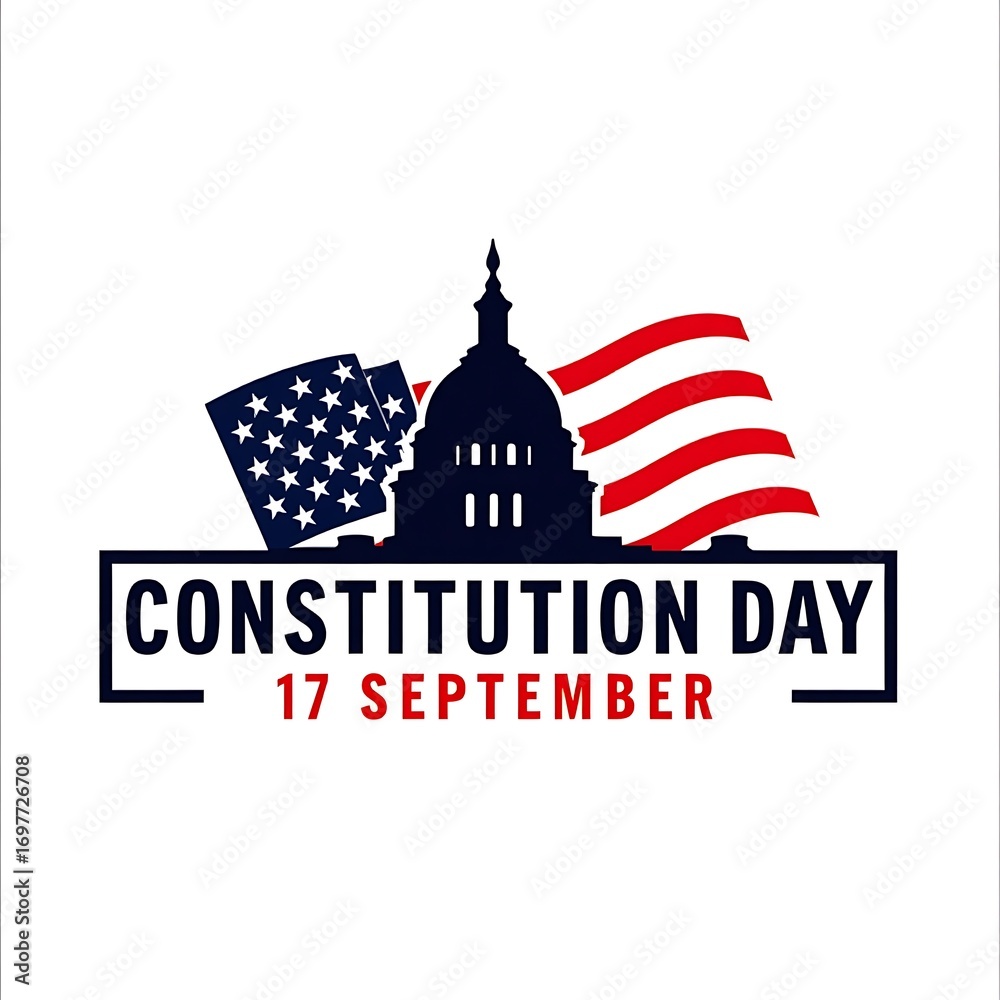 Naklejka premium United states constitution day celebration with american flag and capitol building silhouette