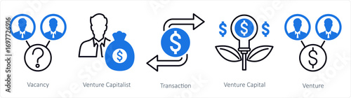 A set of 5 mix icons as vacancy, venture capitalist, transaction