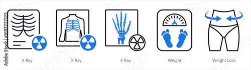 A set of 5 mix icons as xray, weight, weight loss
