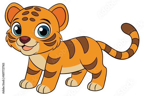 Adorable Cartoon Tiger Cub with White Background Design