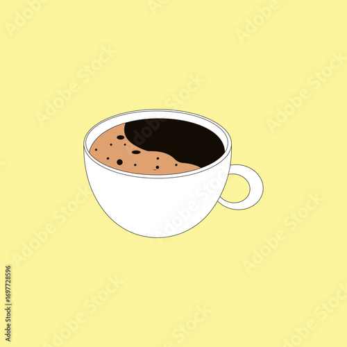 Cup of hot coffee with foam vector illustration. International Coffee Day