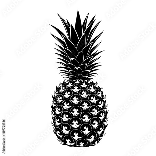 Stylized black and white silhouette of a pineapple fruit