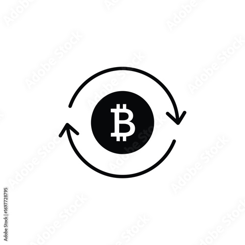 Bitcoin Cryptocurrency Exchange Icon with Circular Arrows Symbolizing Transaction