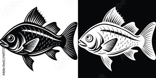 Striking monochrome fish silhouette, a bold design perfect for aquatic themes, menus, or nature branding