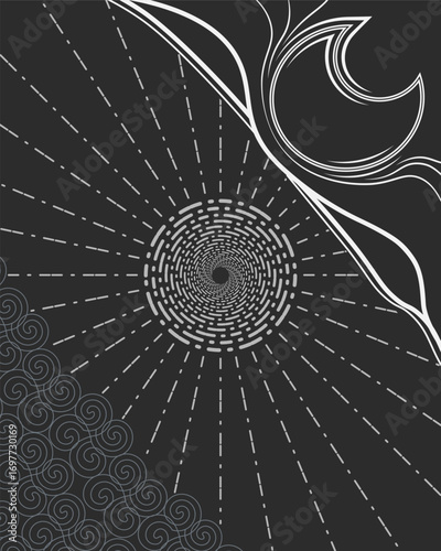 Modern boho minimal poster with moon and stars in concrete tones