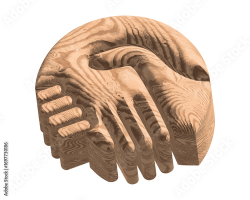 Wooden handshake sculpture conveying trust and partnership for business or social impact concepts