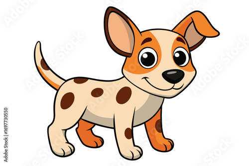 Cartoon Dog with Brown Spots, Orange Patches, Cute Smile, Isolated on White Background