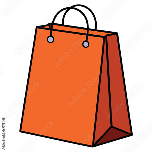 Vibrant orange shopping bag with convenient handles, perfect for retail, gift-giving, and consumer purchases, isolated on a clean white background