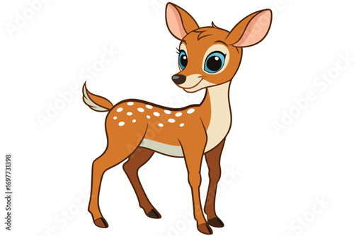 Cartoon Fawn Illustration, Cute Deer with White Spots on White Background