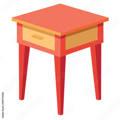 Isometric red nightstand with a single drawer, vector illustration isolated on a white background