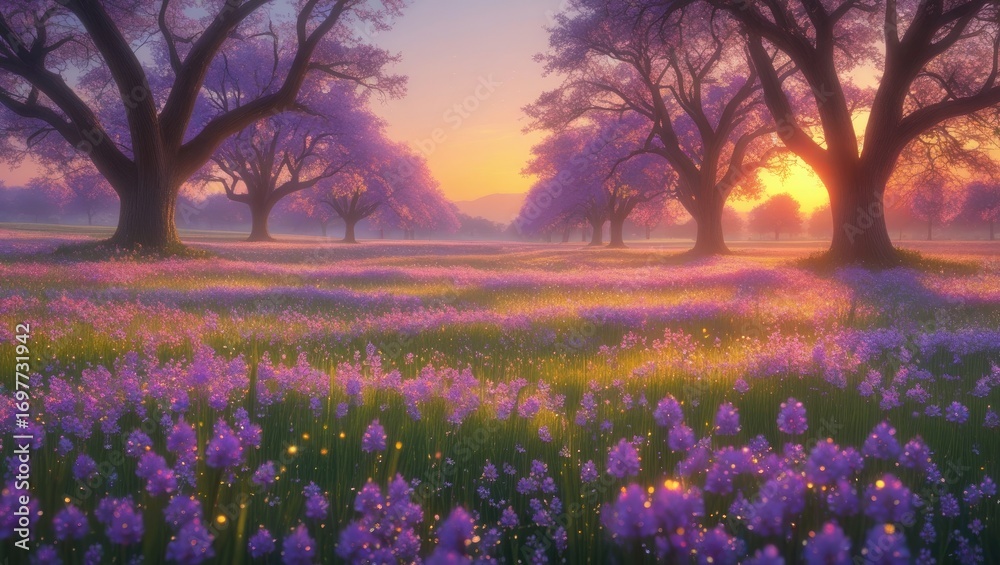 Naklejka premium lavender field at sunset