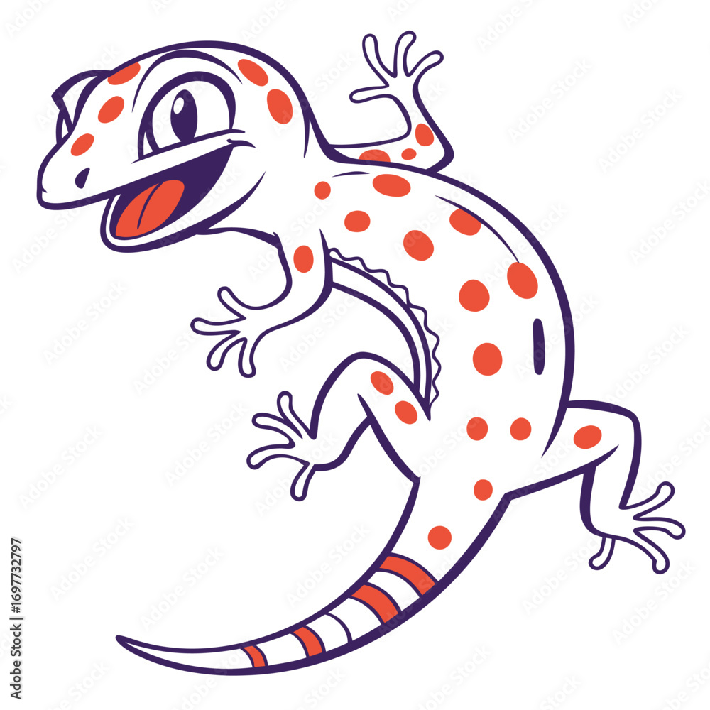 Fototapeta premium Cartoon Gecko with Orange Spots on White Background