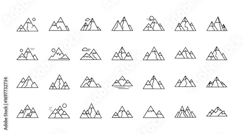 Collection of hand drawn mountain silhouettes in a grid layout
