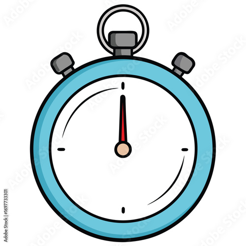 Classic blue stopwatch cartoon for measuring time and speed, isolated on a white background. Vector art