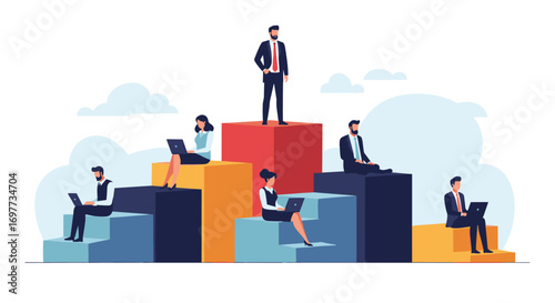 Teamwork and hierarchy in the modern business environment illustrating corporate structure and success