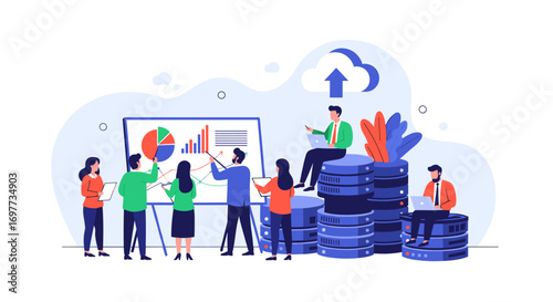 Team collaborates on financial data analysis and cloud computing strategies for business growth