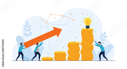 Financial growth success strategy teamwork illustrating business profitability and investment returns