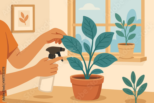 Misting Houseplants – Indoor Plant Care with Spray Bottle Vector