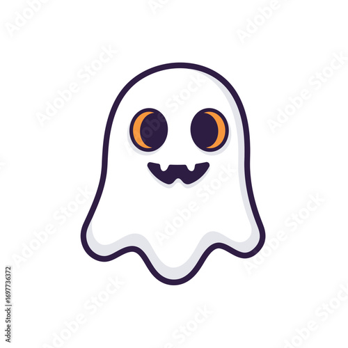 Cartoon Ghost with Orange Eyes and a Smiling Mouth Halloween Icon.