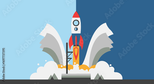 Rocket Launch Illustration: Business Startup and Technology Success Concept