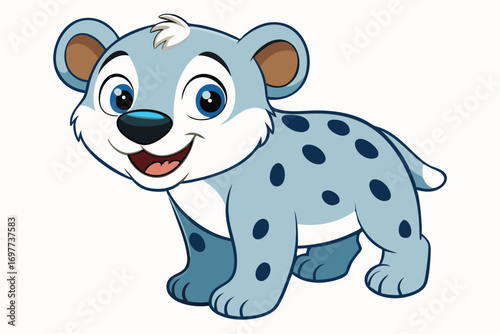 Cartoon Hyena Cub with Blue Spots, Smiling Portrait, on White Background