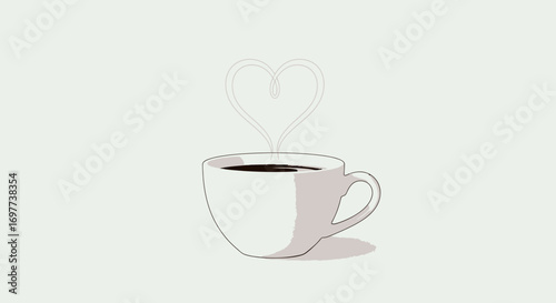Romantic coffee cup illustration with heart shaped steam