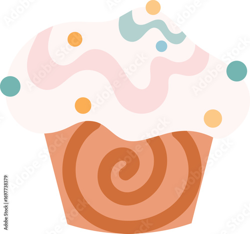 Cute clipart cupcake, isolated cartoon birthday object. Sweet food vector illustration