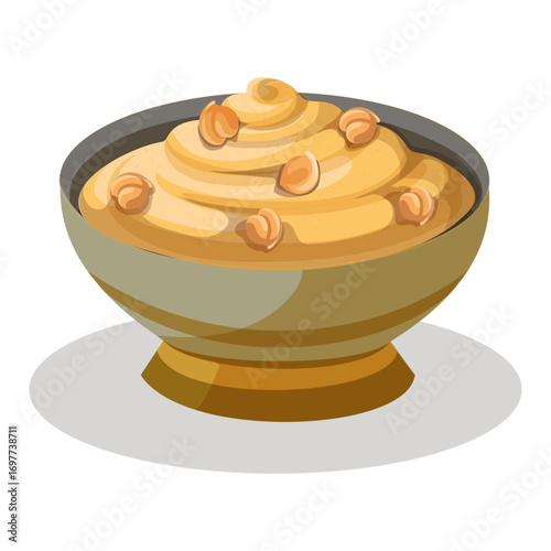 Smooth hazelnut cream swirl served in an elegant bowl, food illustration