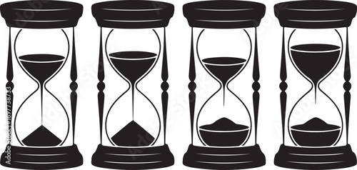 Hourglass Sand Timer Vector Set Illustration for Time Management and Deadline with Flowing Sand