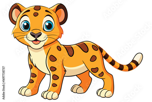 Cartoon Jaguar Cub on White Background, Adorable Design