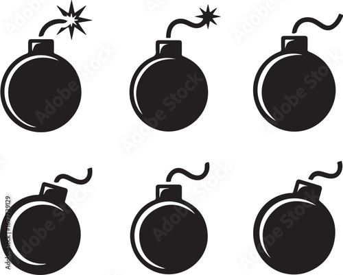 Bomb Vector Set Illustration for Danger and Destruction with Fuse and Spark