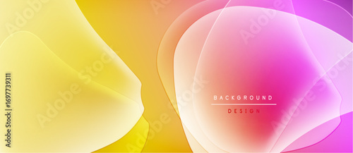 Abstract fluid shapes blend yellow, orange, pink hues. Modern design evokes energy, softness, visual appeal. Gradient colors create dynamic composition.