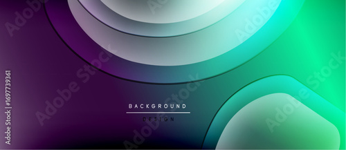 Abstract fluid shapes blend purple, teal hues. Modern design features layered forms, gradient effect, dark background. Minimalist text reads background design.