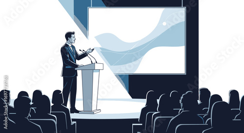 Business presentation lecturer in front of audience vector illustration