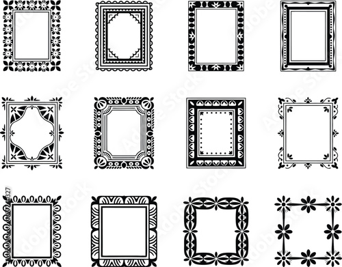 Set of 12 decorative ornamental frames black and white silhouette designs
