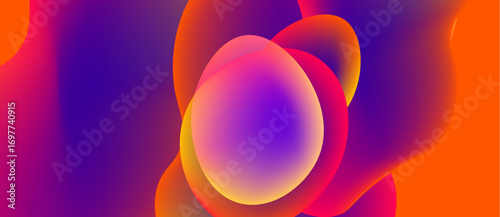Abstract fluid shapes blend, creating vibrant color gradients. Smooth transitions suggest movement, depth, modern design.
